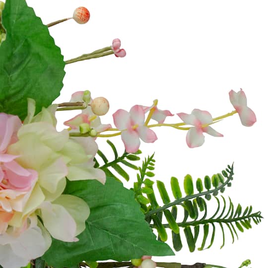 20" Pink Hydrangea Berry & Fern Artificial Spring Floral Wreath
